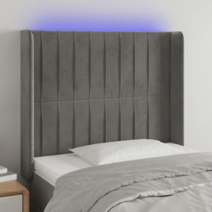 Cabeceira cama c/ luzes LED veludo 83x16x118/128 cm cinza-claro ptob5329