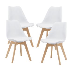 Conjunto de 4 cadeiras de jantar fläten pele sintética  82x49x54cm branco