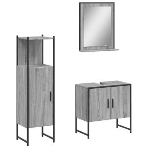 3 pcs conjunto móveis wc derivados de madeira cinzento sonoma