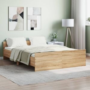 Cama c/ painéis de cabeceira e pés carvalho sonoma