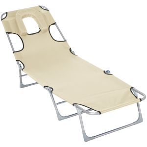 Espreguiçadeira dobrável 182x56x24,5 cm metal, tecido oxford color beige