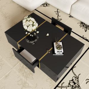 Mesa de centro com 2 gavetas preto 41,5x100x60cm