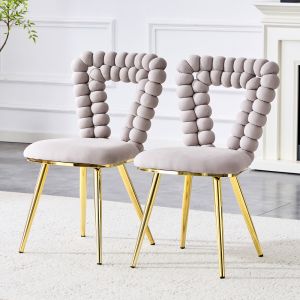 Silla de comedor terciopelo gris claro set de 2 geométrica