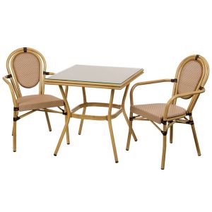Conjunto atenas: mesa e duas cadeiras castanho-claro