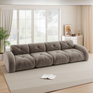 Sofá modular sem estrutura em chenille taupe 4 lugares sem montagem