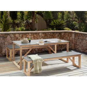 Conjunto de refeição de jardim com bancos notteri betão cinzento