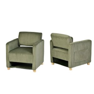 Poltrona verde em veludo canelado - 66 73.5 76.5 cm
