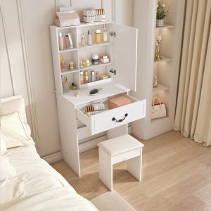 Toucador compacto com espelho luminoso branco 131,5x60x36cm