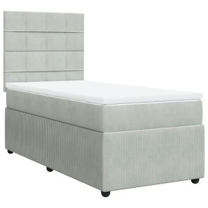 vidaXL cama box spring con colchón terciopelo gris claro 90x190 cm