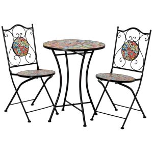 Mesa e 2 cadeiras metal 60x60x75h cm, 38x46x90h cm