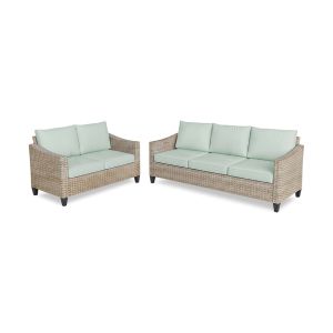 Conjunto para área externa, sofá sanstar 3+2 em rattan pe. Móveis para