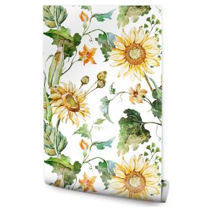 Papel de parede do quarto tournesols flores folhas natureza
