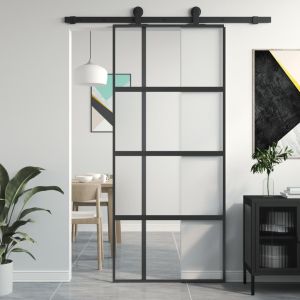 Porta deslizante 90x205 cm vidro temperado e alumínio preto ptxt3423