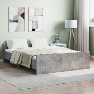 Cama c/ painéis de cabeceira e pés cinza cimento