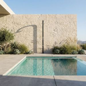 Chuveiro para piscina preto em aço inox aisi 316l com misturador e lavapes
