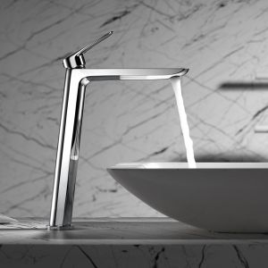 Torneira monocomando alta para lavabo cromada em latão e zama