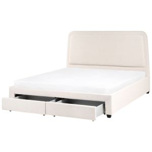 Cama com gavetas de arrumação sardent bouclé branco creme 180 x 200 cm