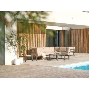 Sofá de jardim de canto com mesa 6 lugares rima iii metal creme à esquerda