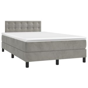 vidaXL cama box spring con colchón terciopelo gris claro 120x190 cm