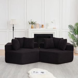 Poltrona modular hexagonal em chenille preto com almofadas