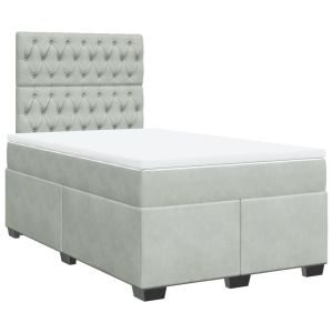 vidaXL cama box spring con colchón terciopelo gris claro 120x200 cm