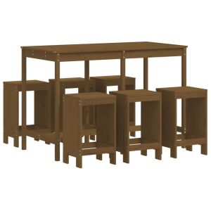 vidaXL mesa y taburetes altos de jardín 7 pzas madera pino marrón miel