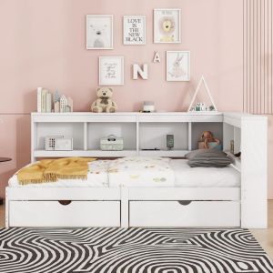 Sofa cama 90x200cm com 2 gavetas e porta usb branco