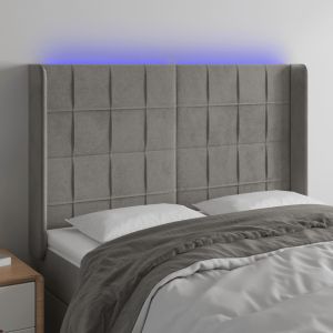 Cabeceira cama c/ luzes LED veludo 147x16x118/128cm cinza-claro ptob2845