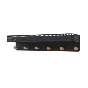 Bengaleiro de parede com prateleira 6 ganchos jäller metal 60x14x12cm preto