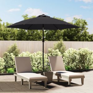 Guarda-sol exterior c/ luzes LED e poste aço 300 cm preto pt2639