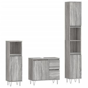 3 pcs conjunto móveis casa de banho madeira proc. Cinza sonoma
