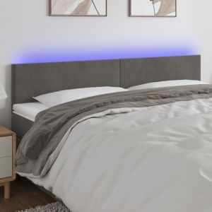 Cabeceira de cama c/luzes LED veludo 180x5x78/88cm cinza-escuro ptob3934