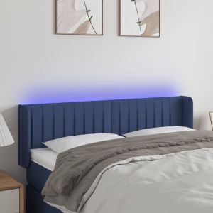 Cabeceira de cama c/ luzes LED tecido 147x16x78/88 cm azul ptob6990