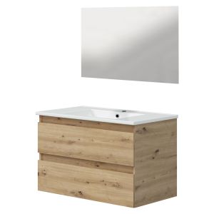 Móvel de banho suspenso lila - 80cm - 2 gavetas - madeira - espelho