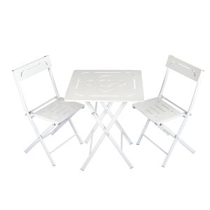 Wellhome 3p conjunto de mesa e cadeiras de jardim mdf branco 60x73x60 cm
