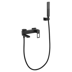 Kit para banheira e chuveiro preta fosca em latão e zama com tubo PVC refor