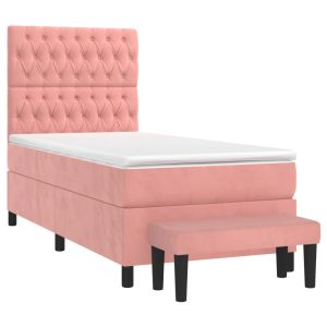 vidaXL cama box spring con colchón terciopelo rosa 80x200 cm