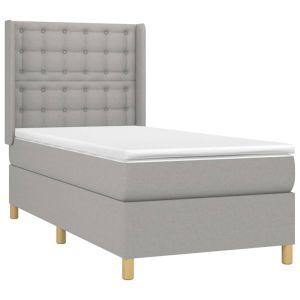 vidaXL cama box spring con colchón tela gris claro 90x200 cm