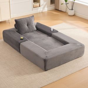Sofá-cama modular em veludo cotelê cinzento escuro 2 lugares