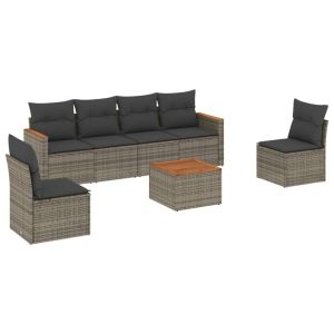vidaXL set de sofás de jardín 7 piezas con cojines ratán pe gris