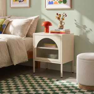 Conjunto de 2 cabeceiras de cama metal com 1 suporte para copo bege - elin
