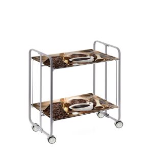 Carrinho de serviço dobrável bauhaus, armação de metal cinza, 2 bandejas