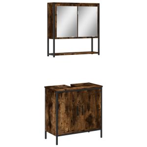 2 pcs conj. Móveis casa de banho derivados madeira cor fumado