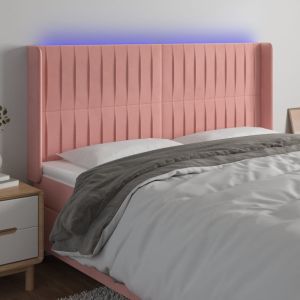 Cabeceira de cama c/ luzes LED veludo 183x16x118/128 cm rosa ptob5689
