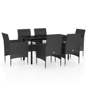 vidaXL juego de comedor de jardín 7 piezas con cojines negro