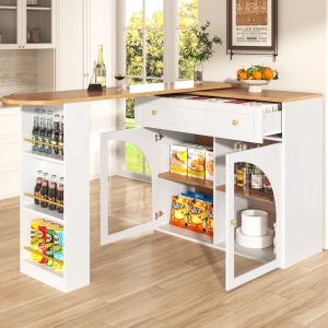 Mesa bar extensível em mdf branca com arrumação e rotação 360°