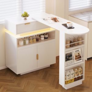 Mesa alta extensível com arrumação LED branco 99x183x40cm