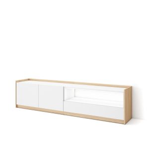 Móvel de tv, 207x37x50cm, branco e carvalho soft, LED rf4895