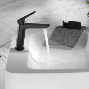 Torneira monocomando para lavabo preto fosco em latão e zama com cartucho c