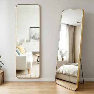 Wevalley espelho de pé de comprimento total 140x35cm - inclinável, vidro te